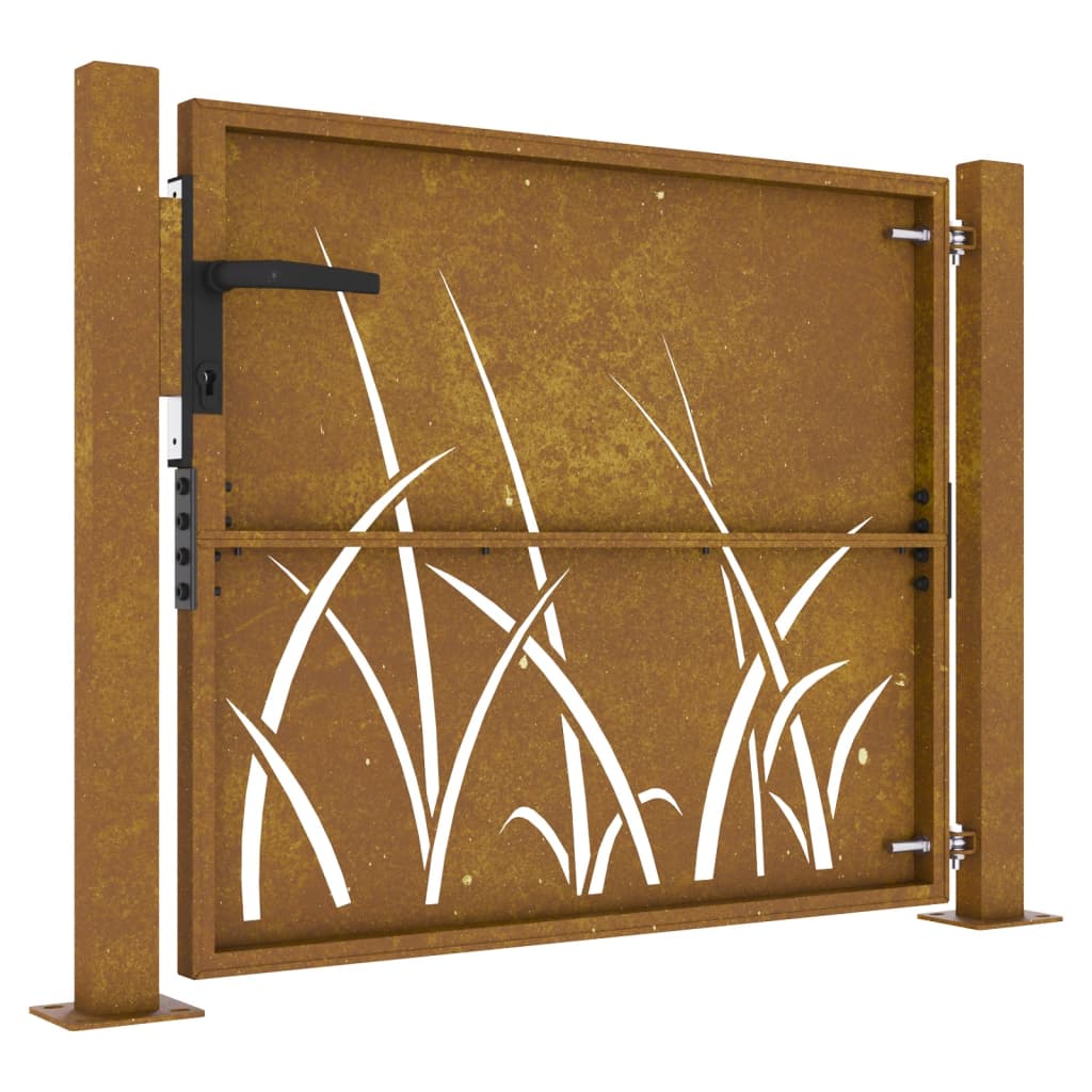 Puerta de jardín acero corten diseño hierba 105x80 cm - Vetonek