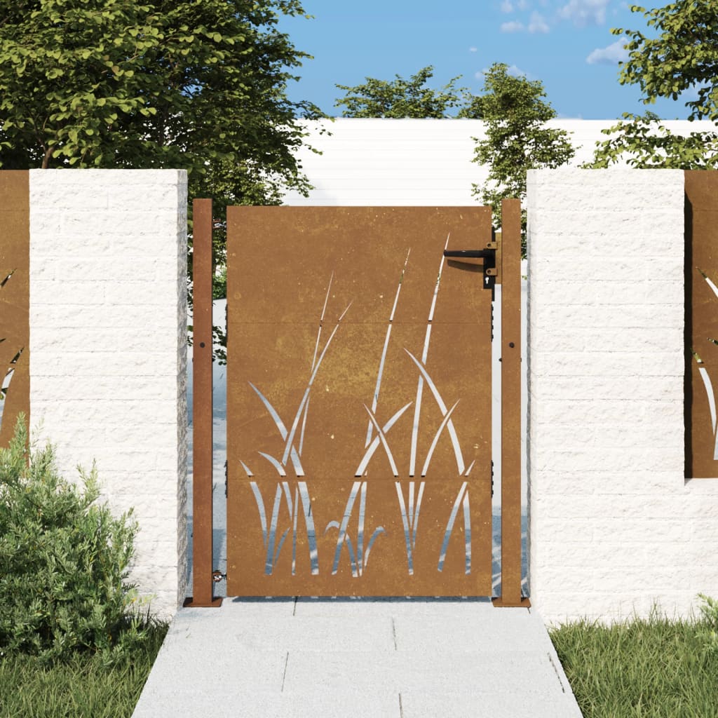 Vetonek Puerta de jardín acero corten diseño hierba 105x130 cm