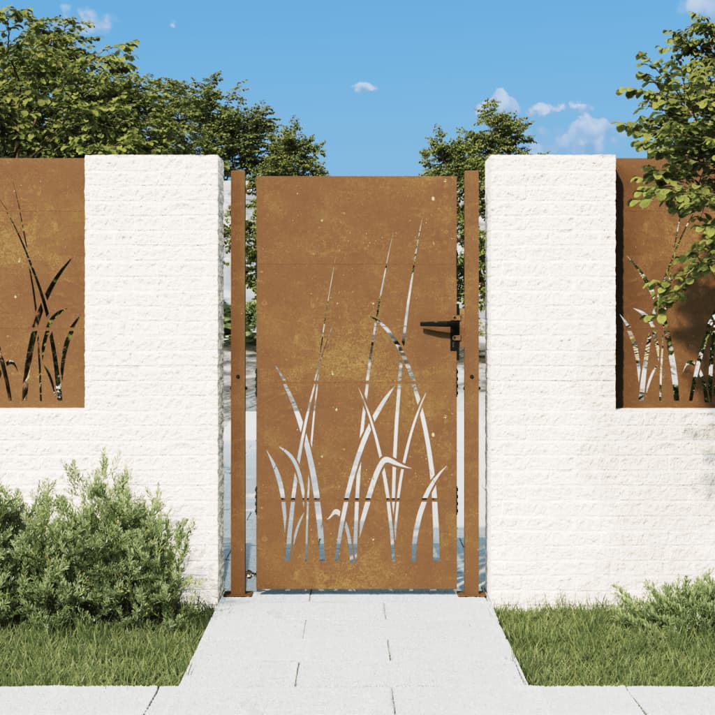 Vetonek Puerta de jardín acero corten diseño hierba 105x180 cm