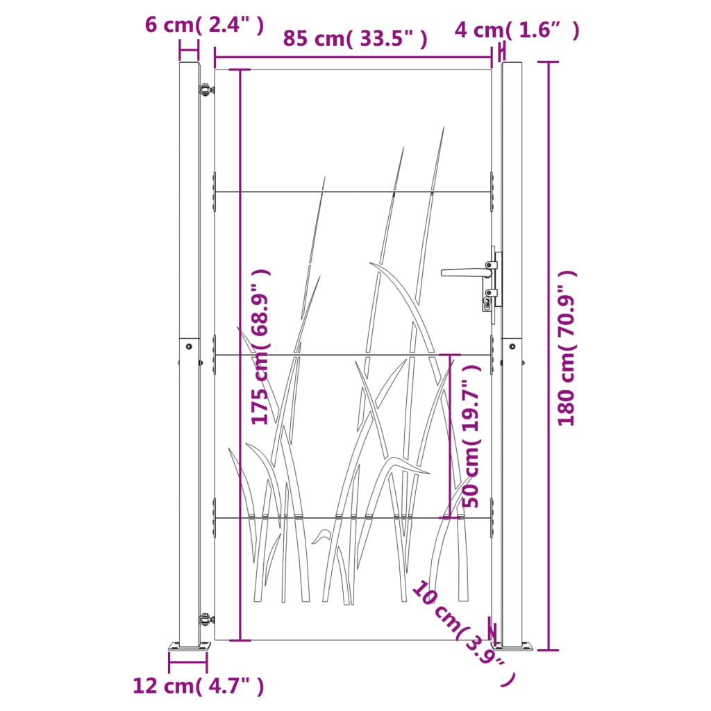 Puerta de jardín acero corten diseño hierba 105x180 cm vidaXL