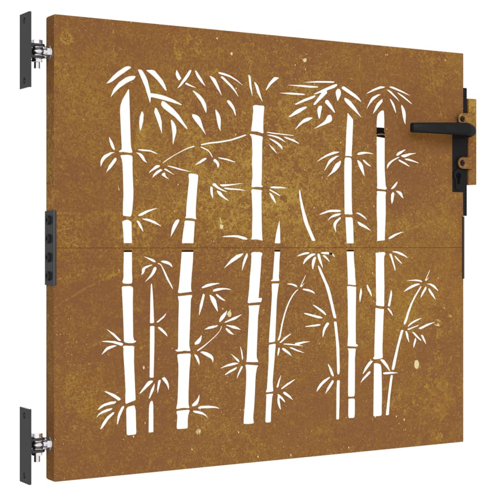 Puerta de jardín acero corten diseño bambú 85x75 cm vidaXL