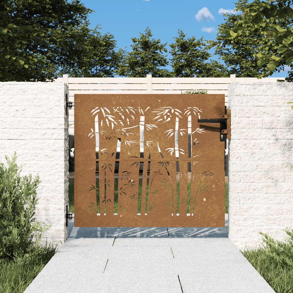 Vetonek Puerta de jardín acero corten diseño bambú 85x75 cm