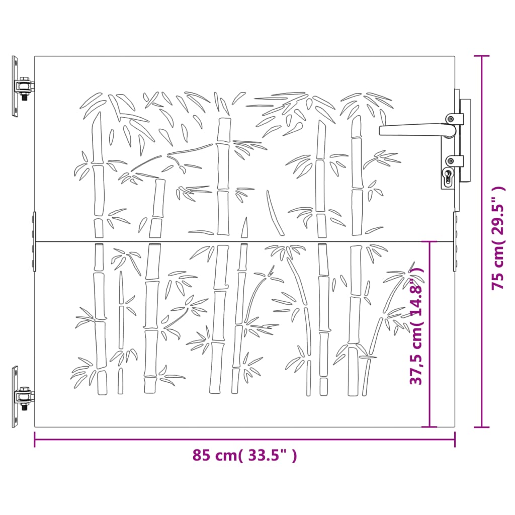 Puerta de jardín acero corten diseño bambú 85x75 cm vidaXL