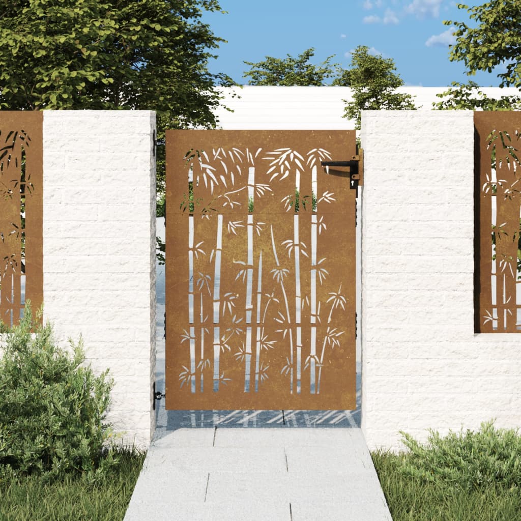 Vetonek Puerta de jardín acero corten diseño bambú 85x125 cm