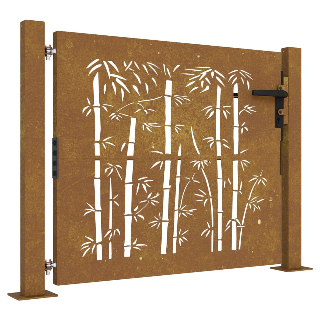 Puerta de jardín acero corten diseño bambú 105x105 cm - Vetonek