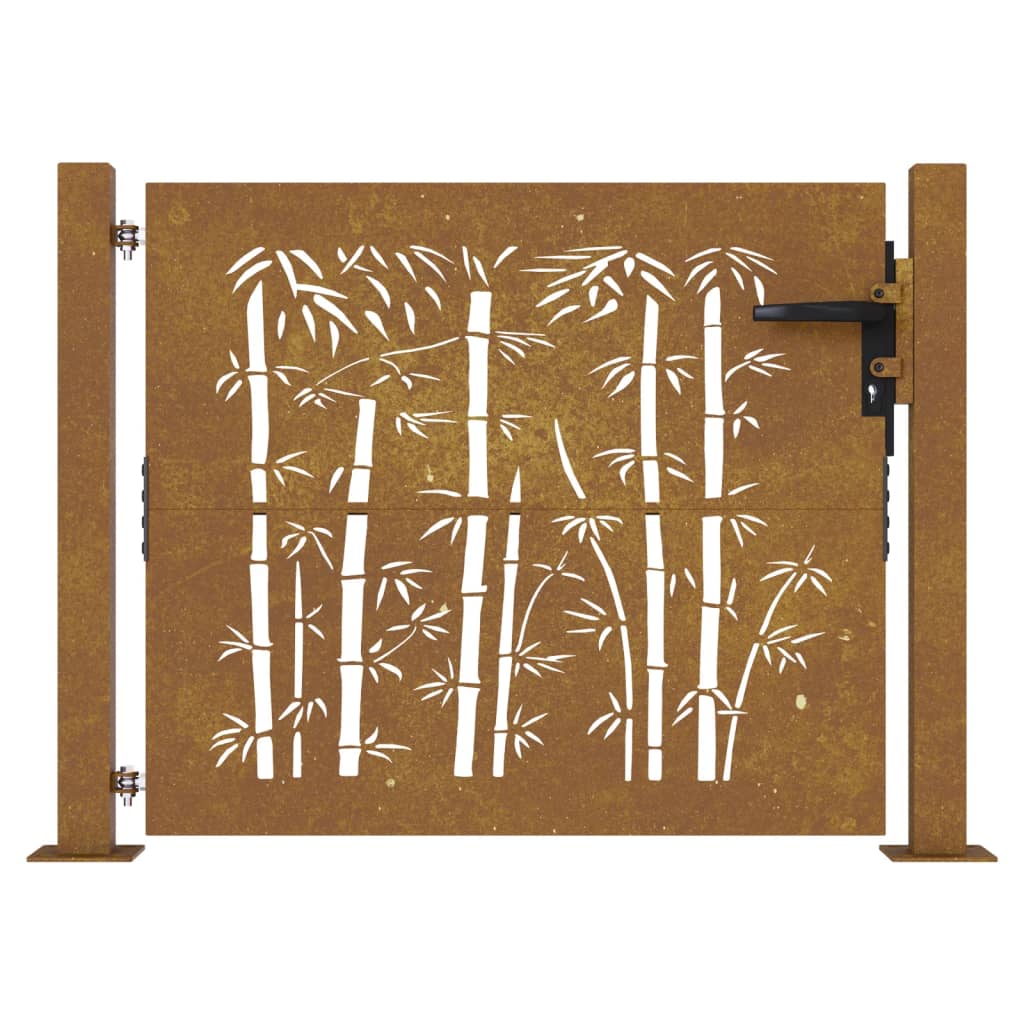 Puerta de jardín acero corten diseño bambú 105x105 cm - Vetonek