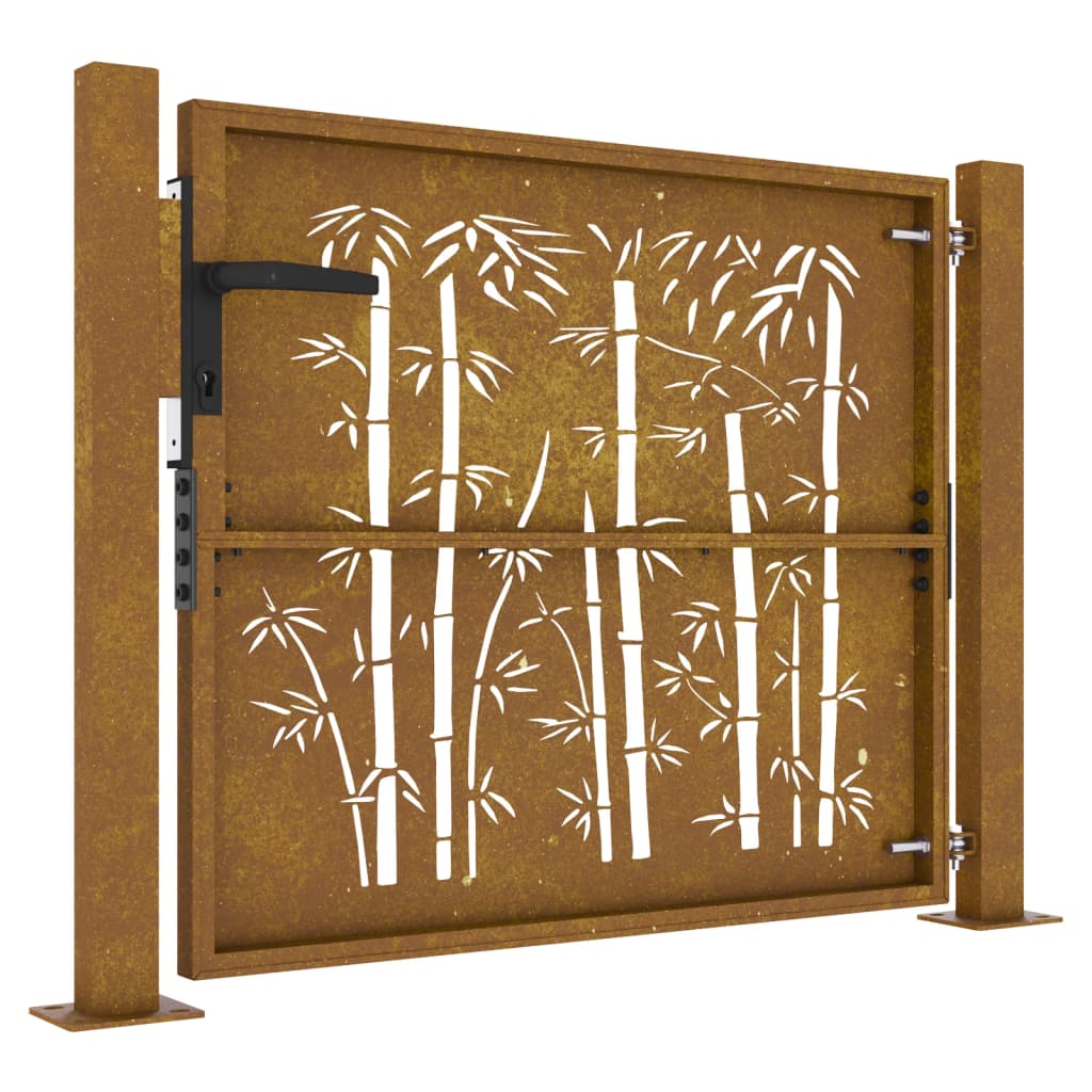 Puerta de jardín acero corten diseño bambú 105x105 cm - Vetonek