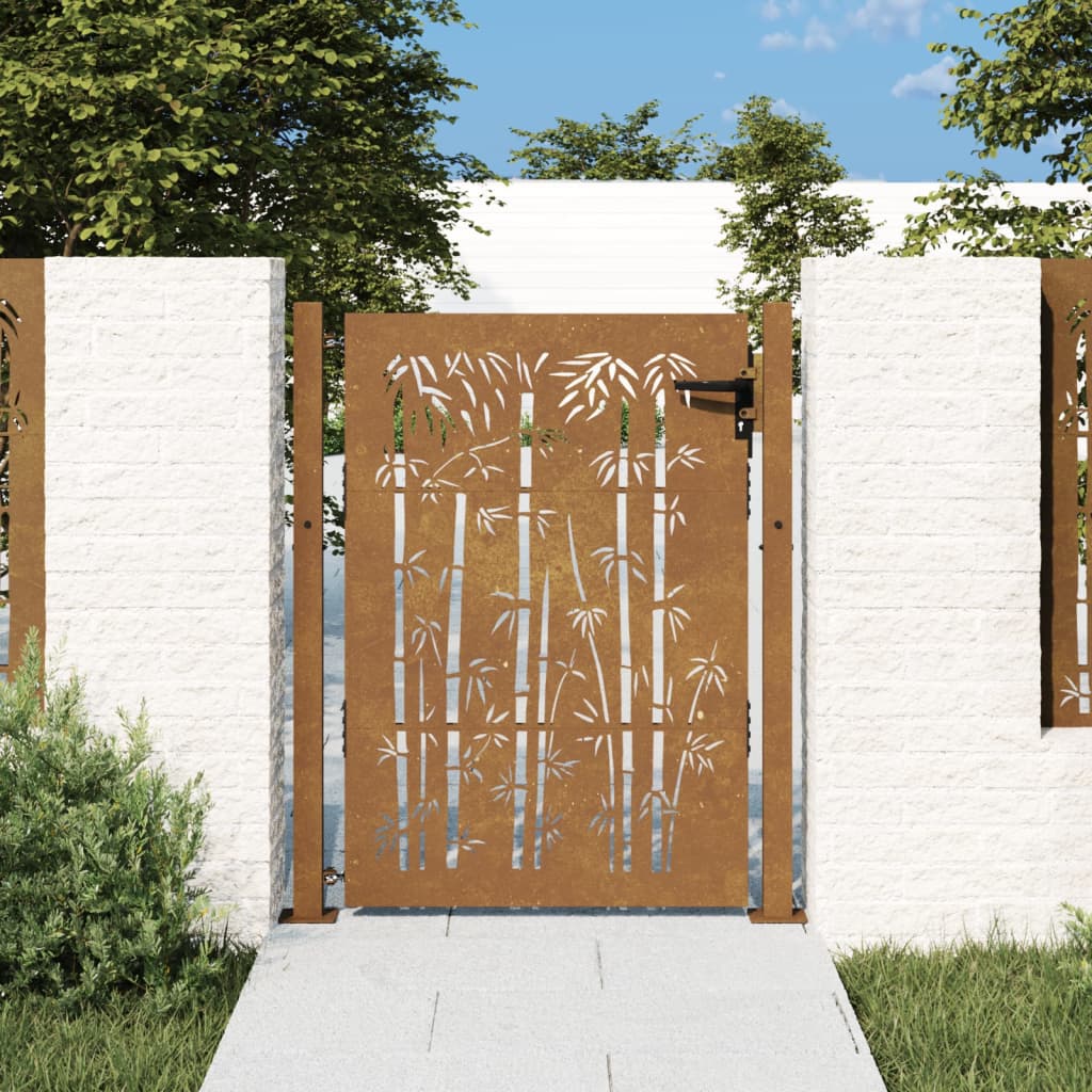 Vetonek Puerta de jardín acero corten diseño bambú 105x130 cm