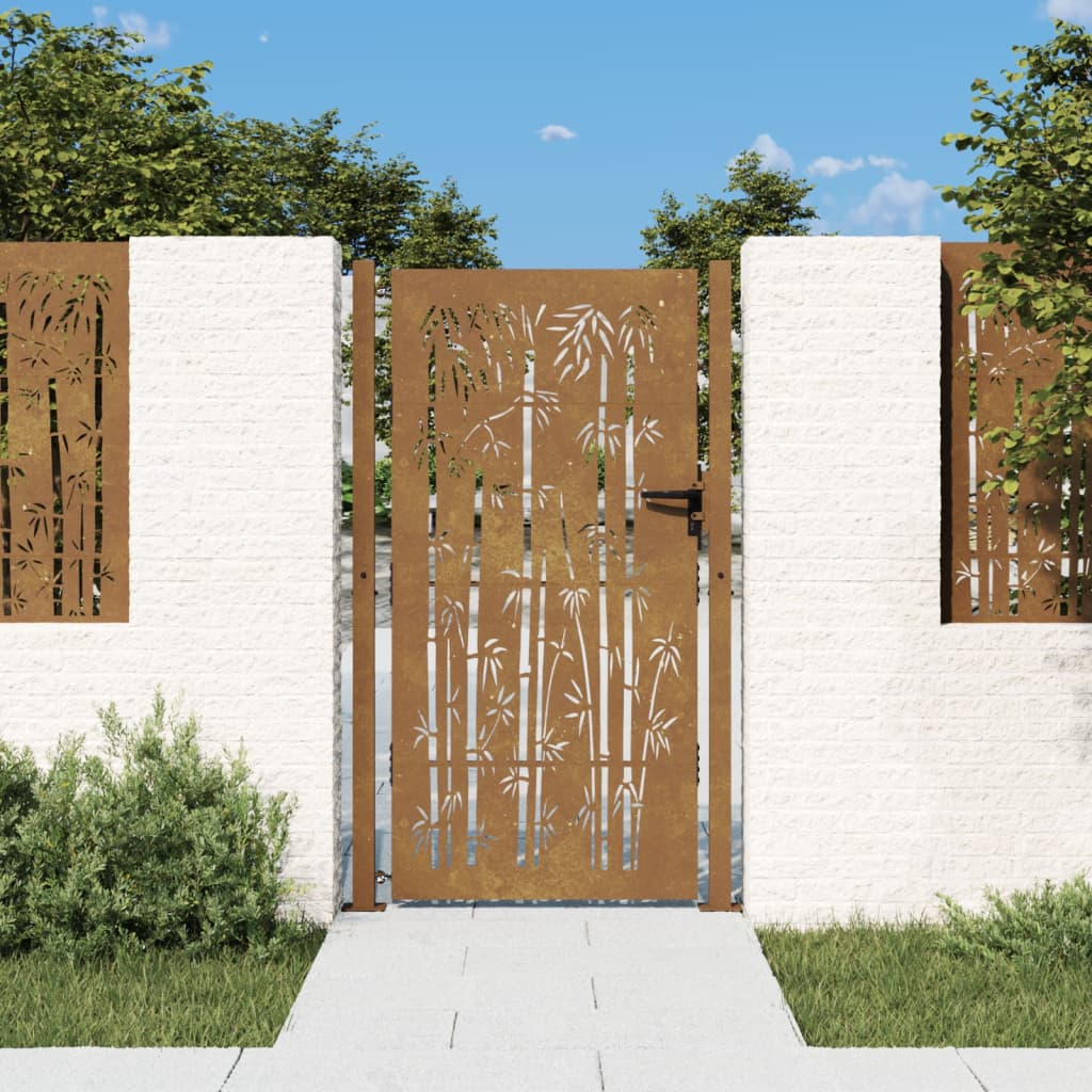 Vetonek Puerta de jardín acero corten diseño bambú 105x180 cm