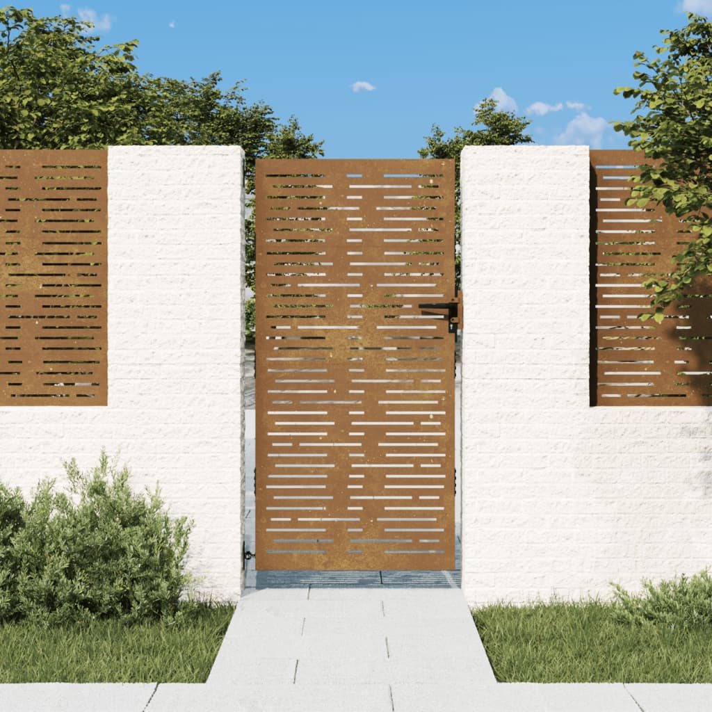 Vetonek Puerta de jardín acero corten diseño cuadrado 85x175 cm