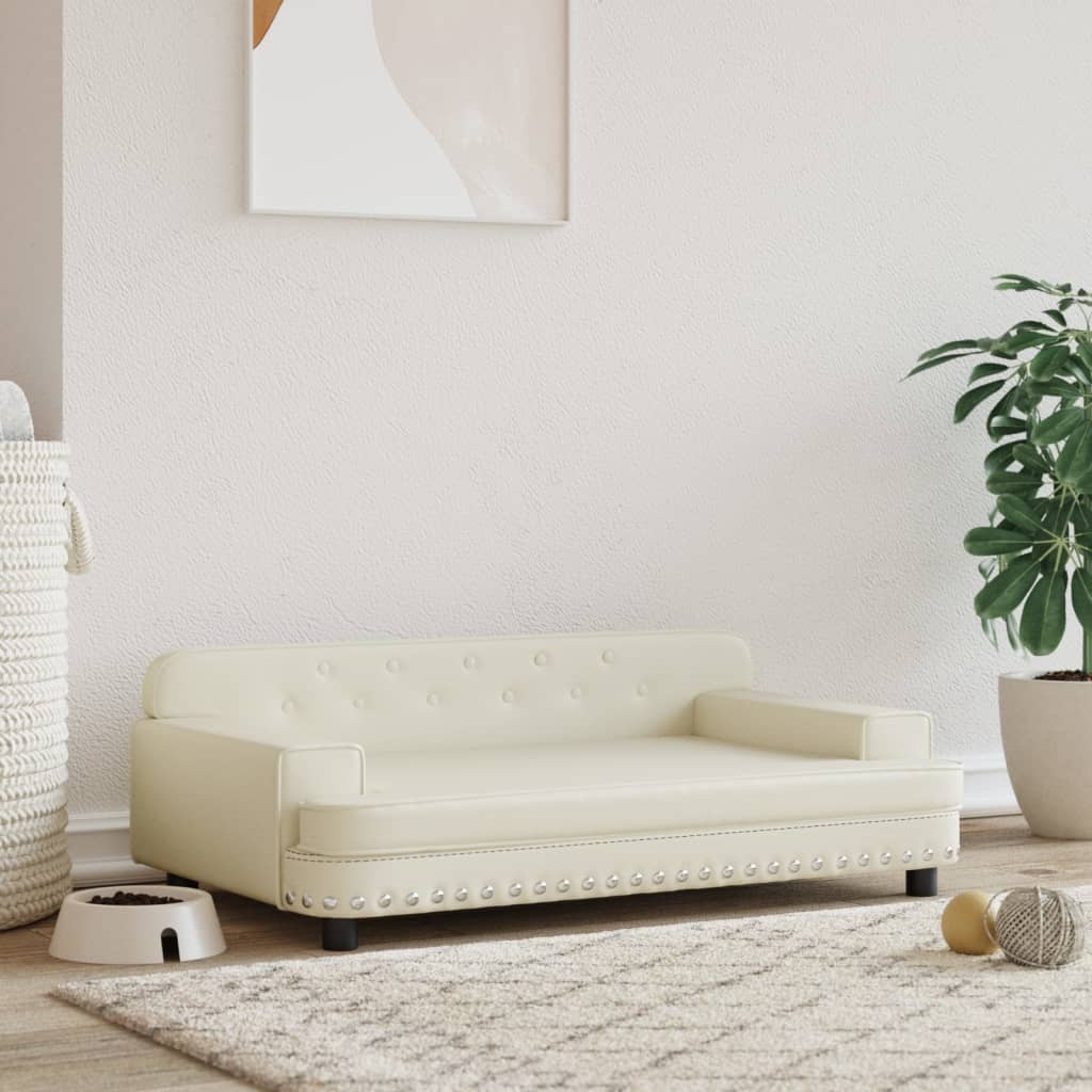 Cama para perros de cuero sintético crema 90x53x30 cm