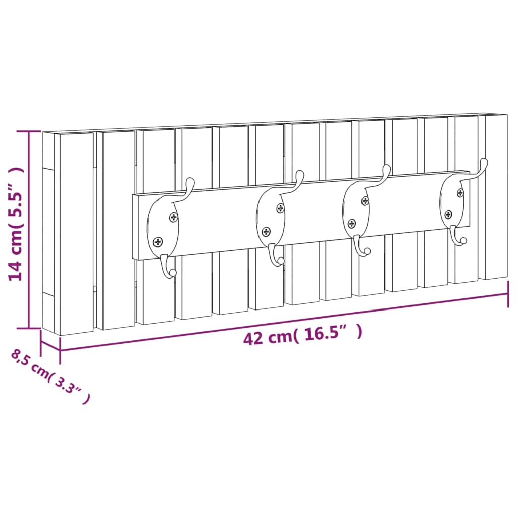 Perchero de pared madera maciza de nogal 42x8,5x14 cm