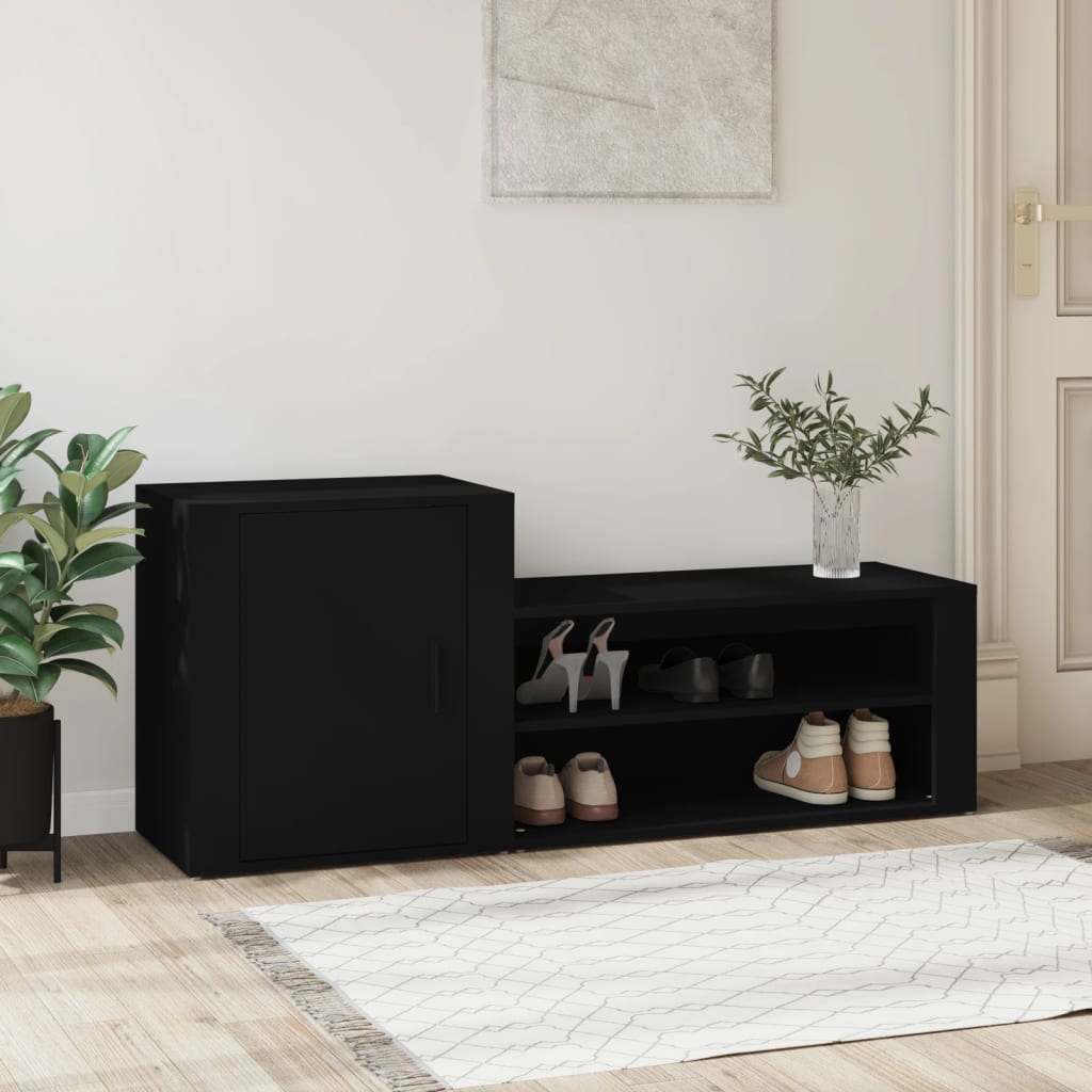 Vetonek Mueble zapatero madera contrachapada negro 130x35x54 cm