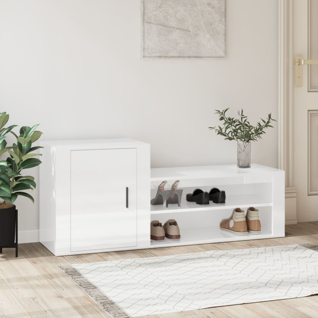 Vetonek Mueble zapatero madera contrachapada blanco brillo 130x35x54 cm