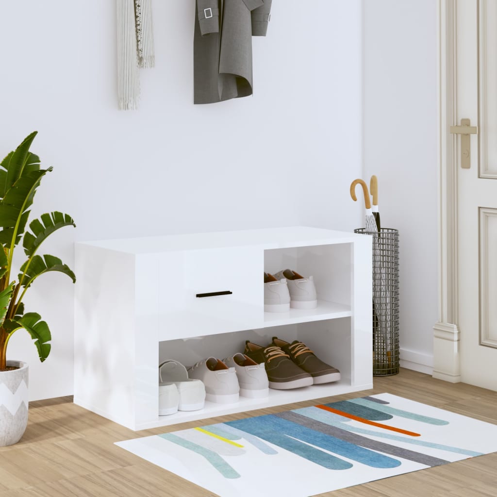 Vetonek Mueble zapatero madera contrachapada blanco brillo 80x35x45 cm