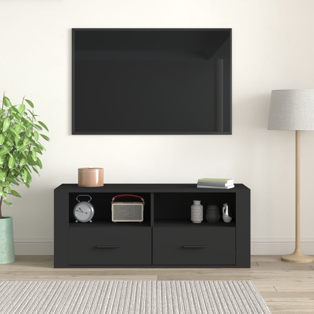 TV furniture black wood 100x35x40 cm