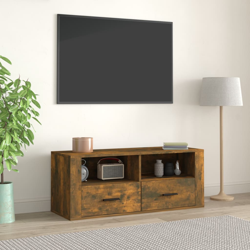 Vetonek Mueble para TV madera contrachapada roble ahumado 100x35x40 cm