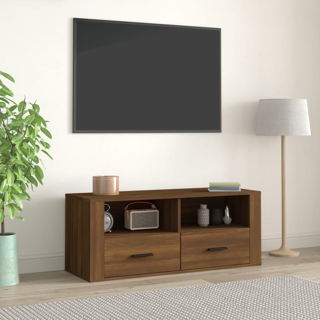 Vetonek Mueble TV madera contrachapada color marrón roble 100x35x40 cm