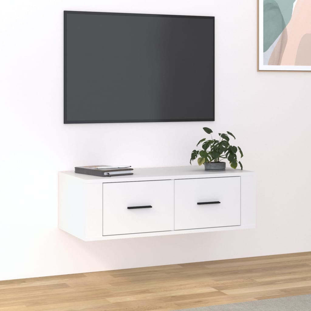 Vetonek Mueble de TV colgante madera contrachapada blanco 80x36x25 cm