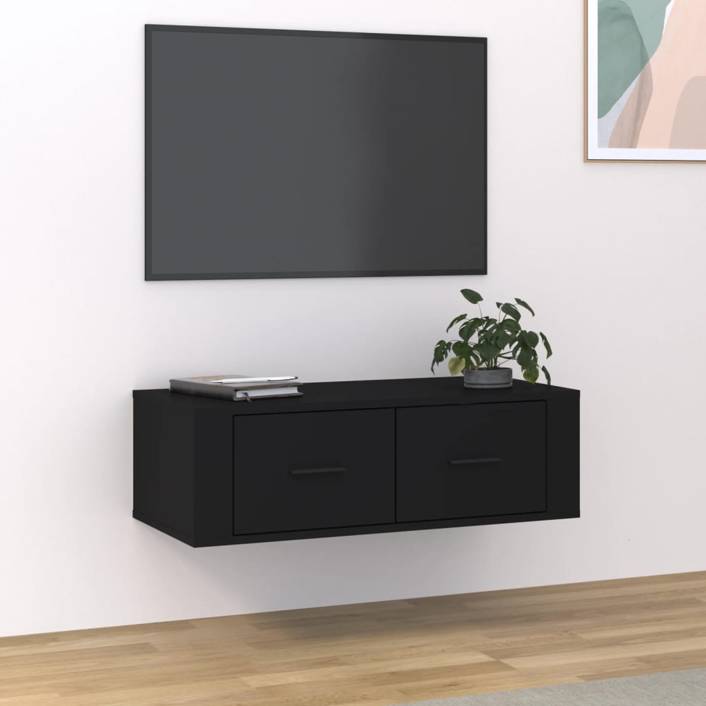 Vetonek Mueble de TV colgante madera contrachapada negro 80x36x25 cm