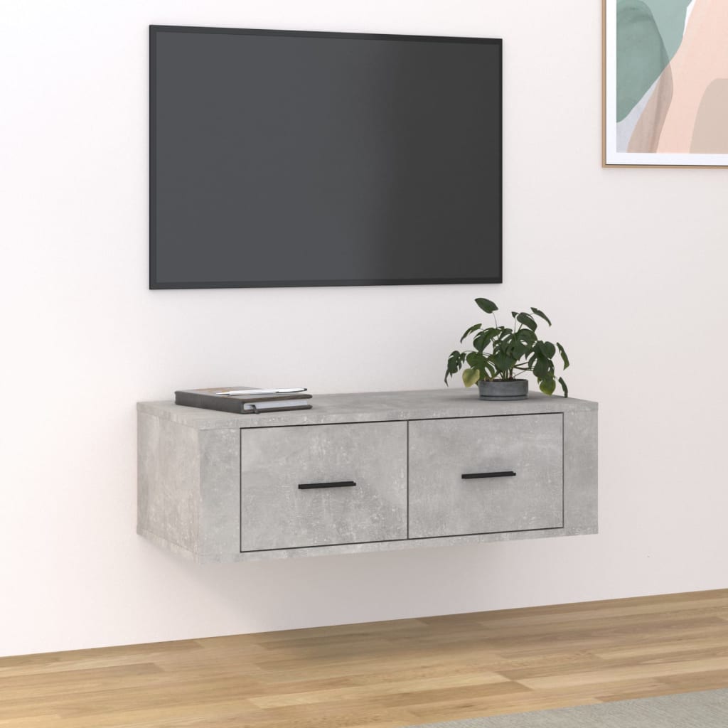 Vetonek Mueble de TV colgante madera gris hormigón 80x36x25 cm