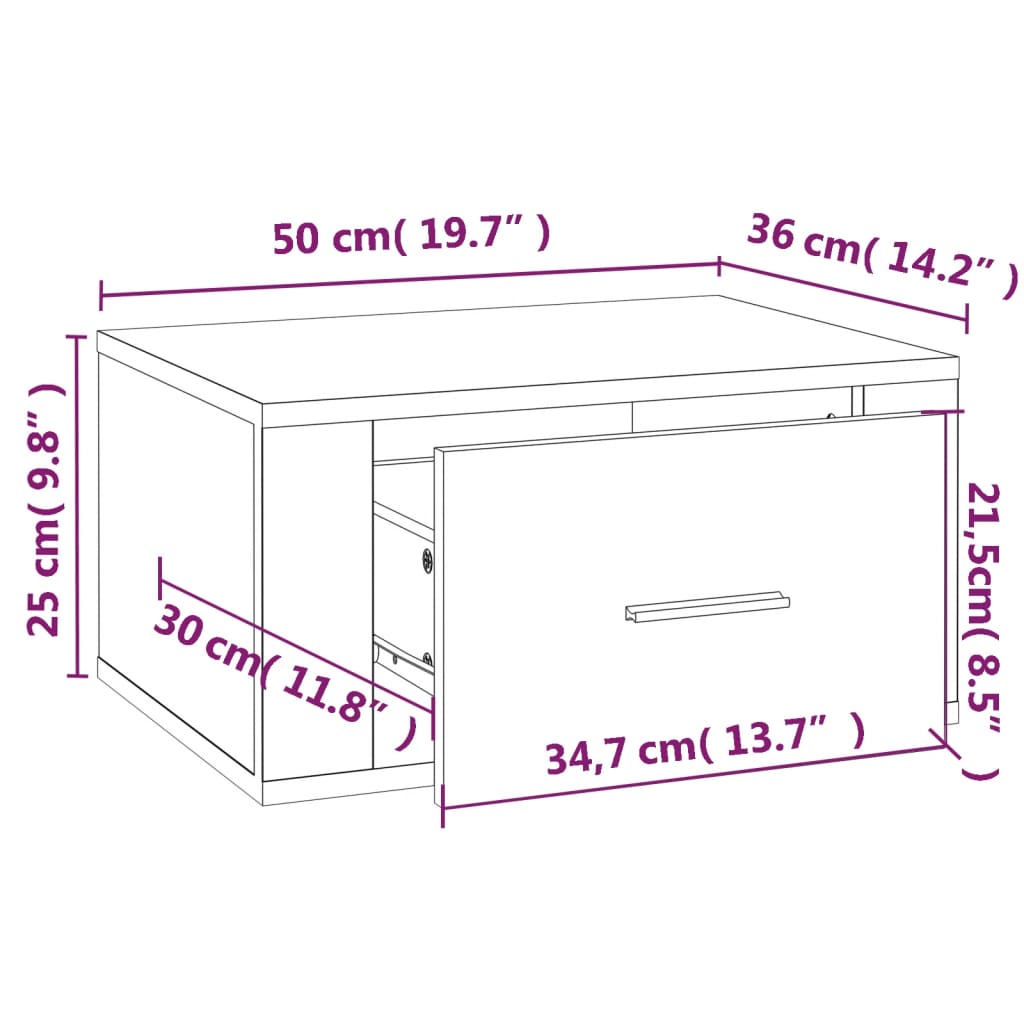 Mesitas de noche de pared 2 uds blanco brillante 50x36x25 cm vidaXL