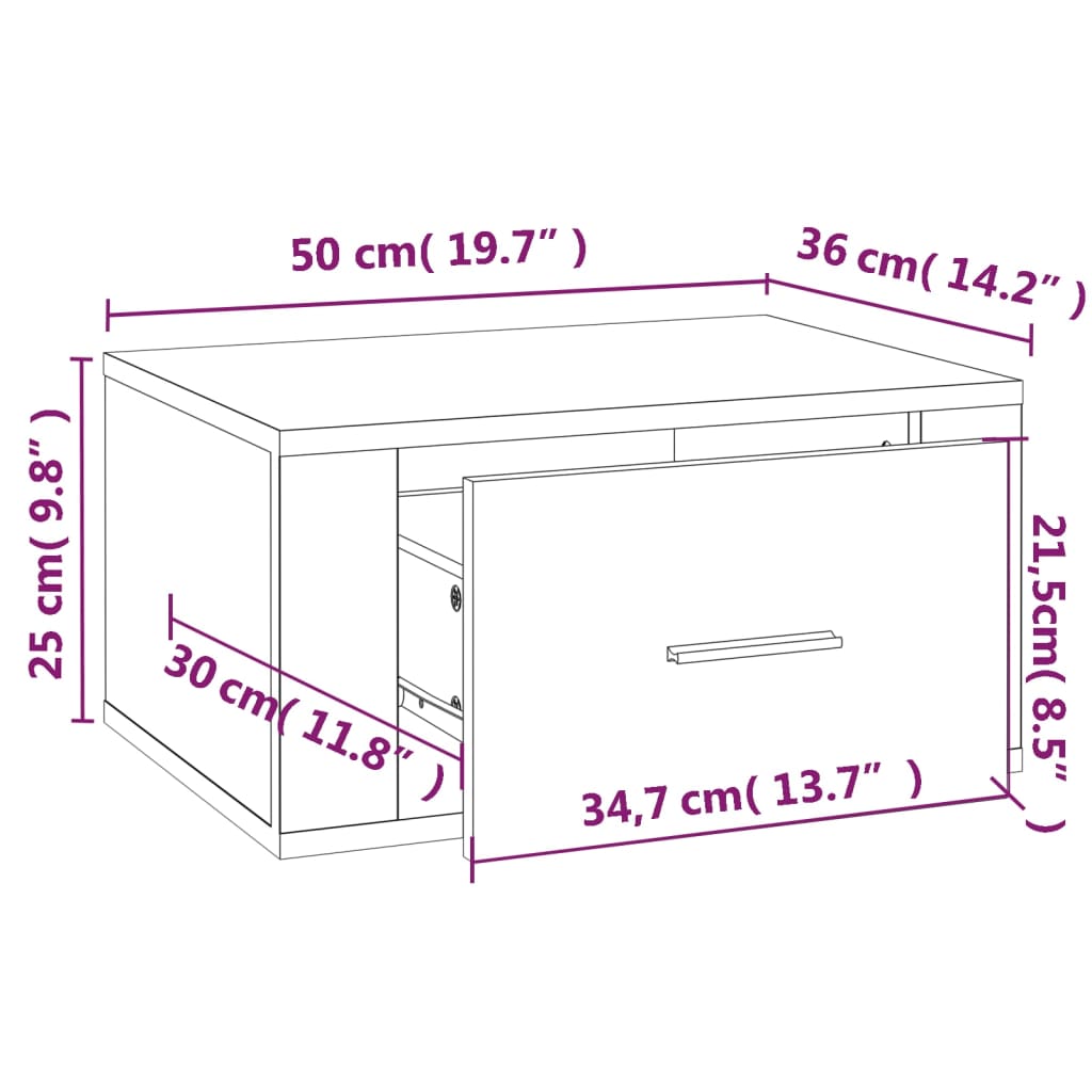 Tavoli notturni a parete 2 UDS Color Oak Sonoma 50x36x25 cm