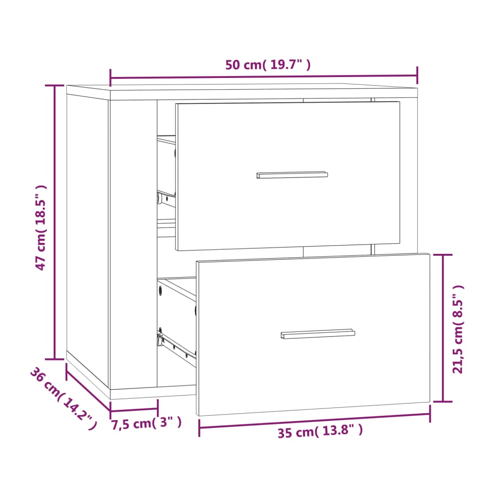 Mesita de noche de pared blanco brillante 50x36x47 cm vidaXL