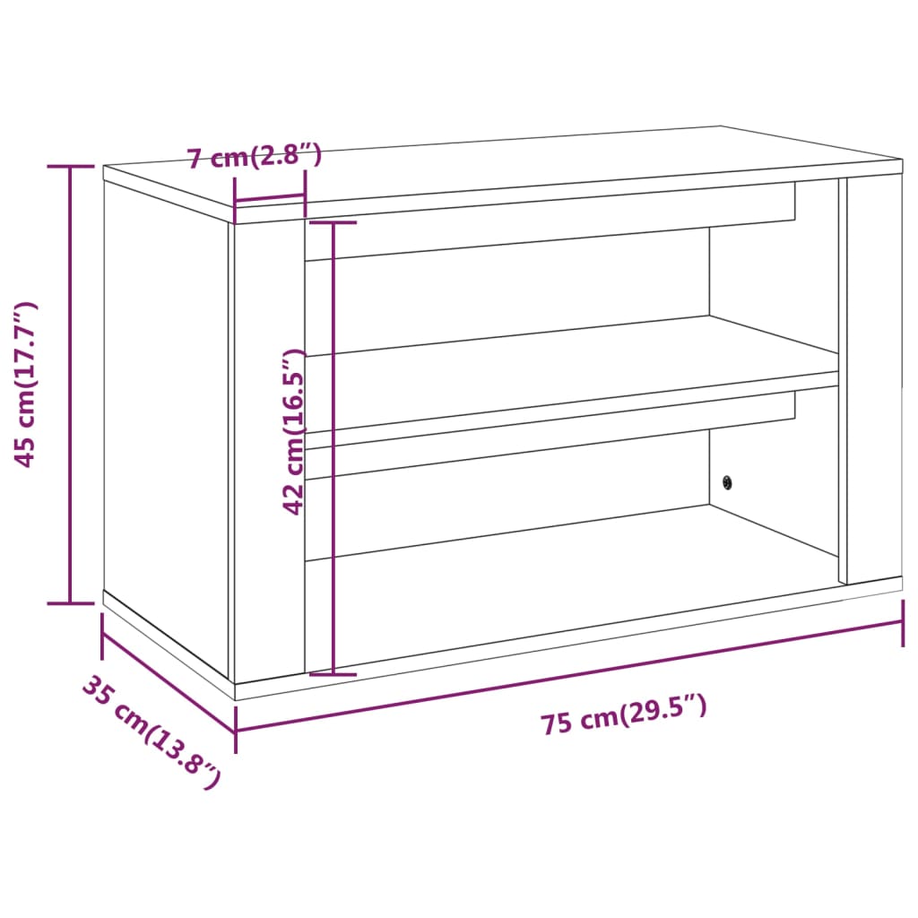 Mueble zapatero madera gris hormigón 75x35x45 cm