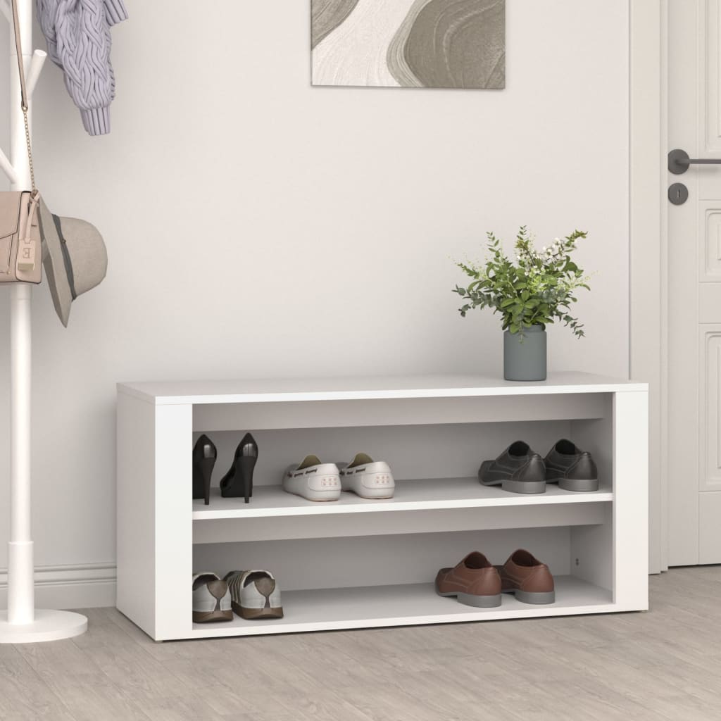 Vetonek Mueble zapatero de madera contrachapada blanco 100x35x45 cm