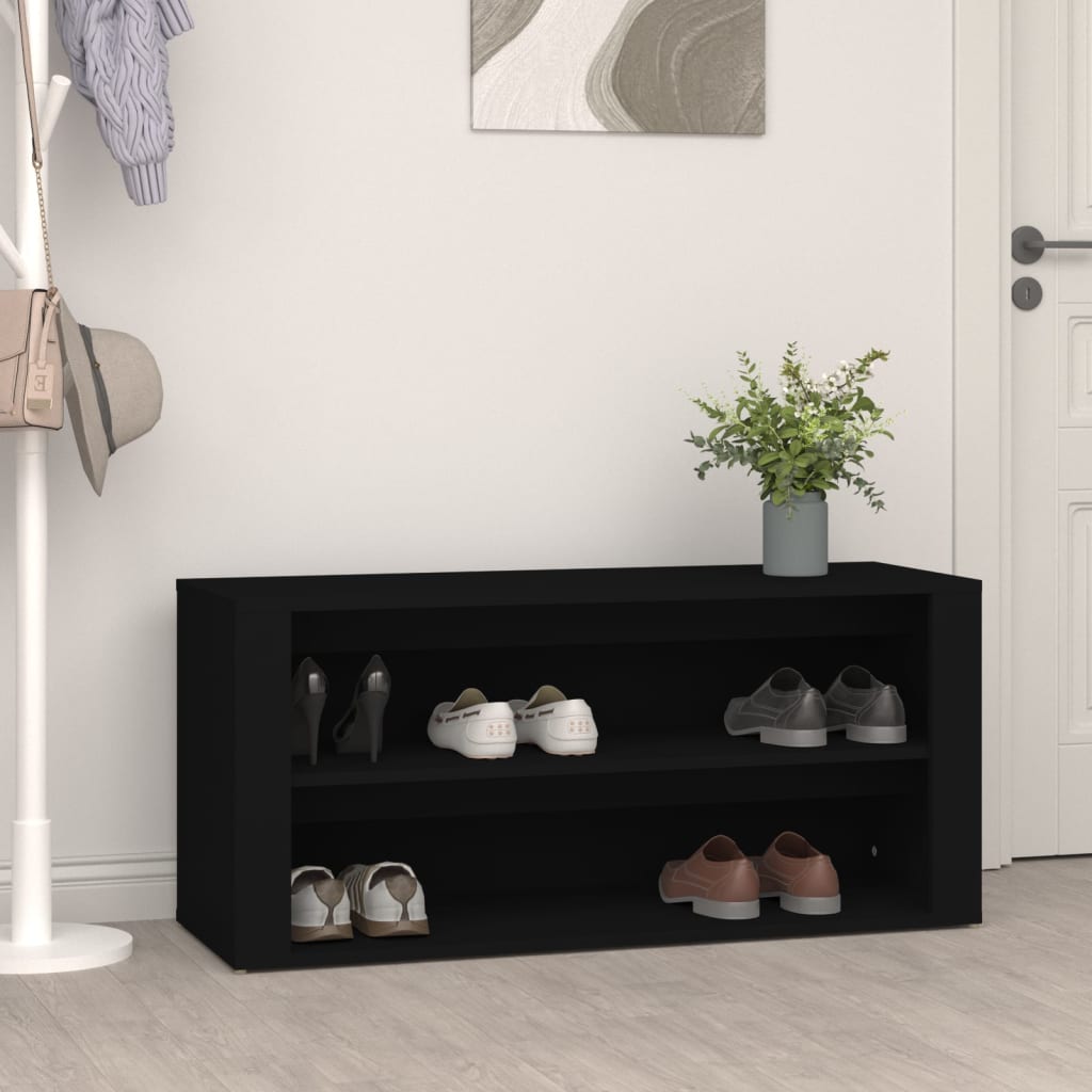 Vetonek Mueble zapatero de madera contrachapada negro 100x35x45 cm