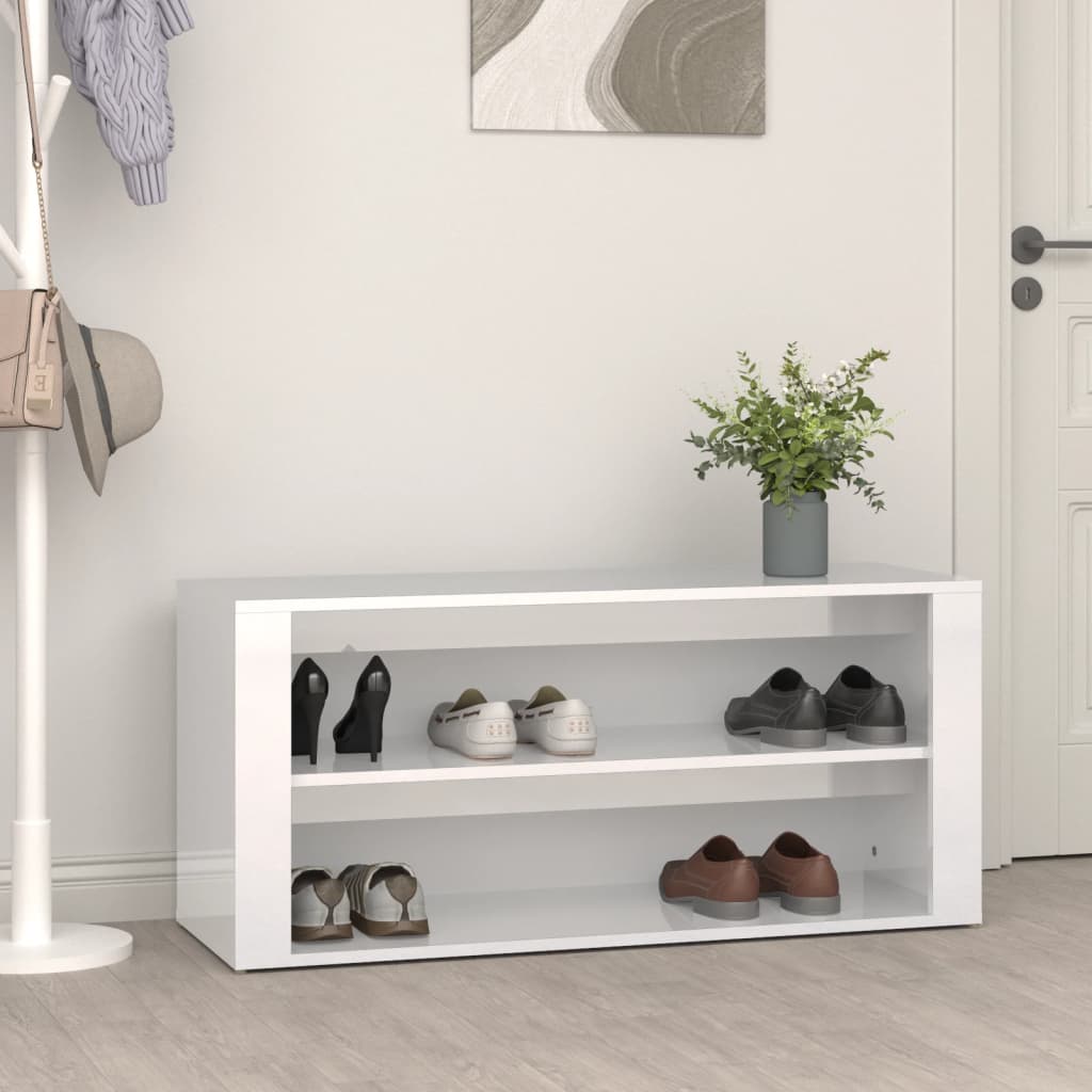 Vetonek Mueble zapatero madera contrachapada blanco brillo 100x35x45 cm