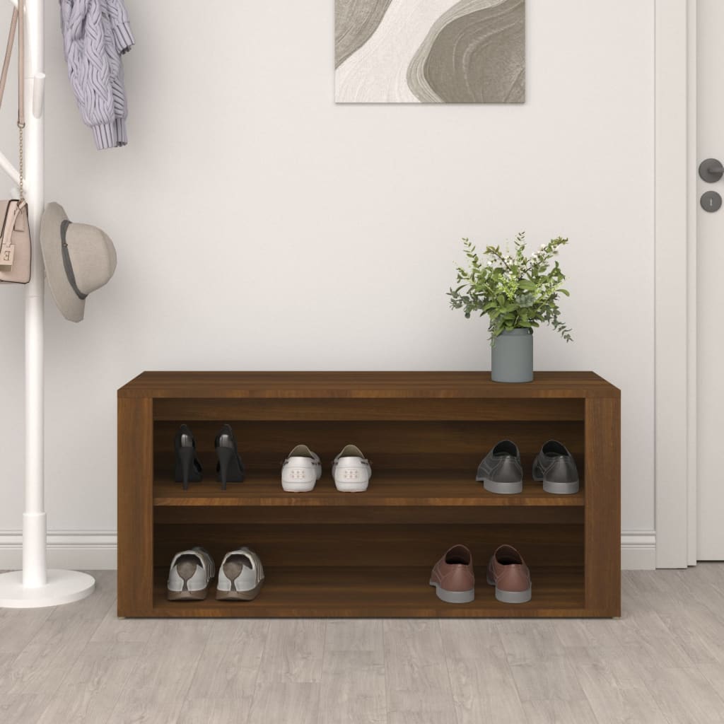 Mueble zapatero madera marrón roble 100x35x45 cm