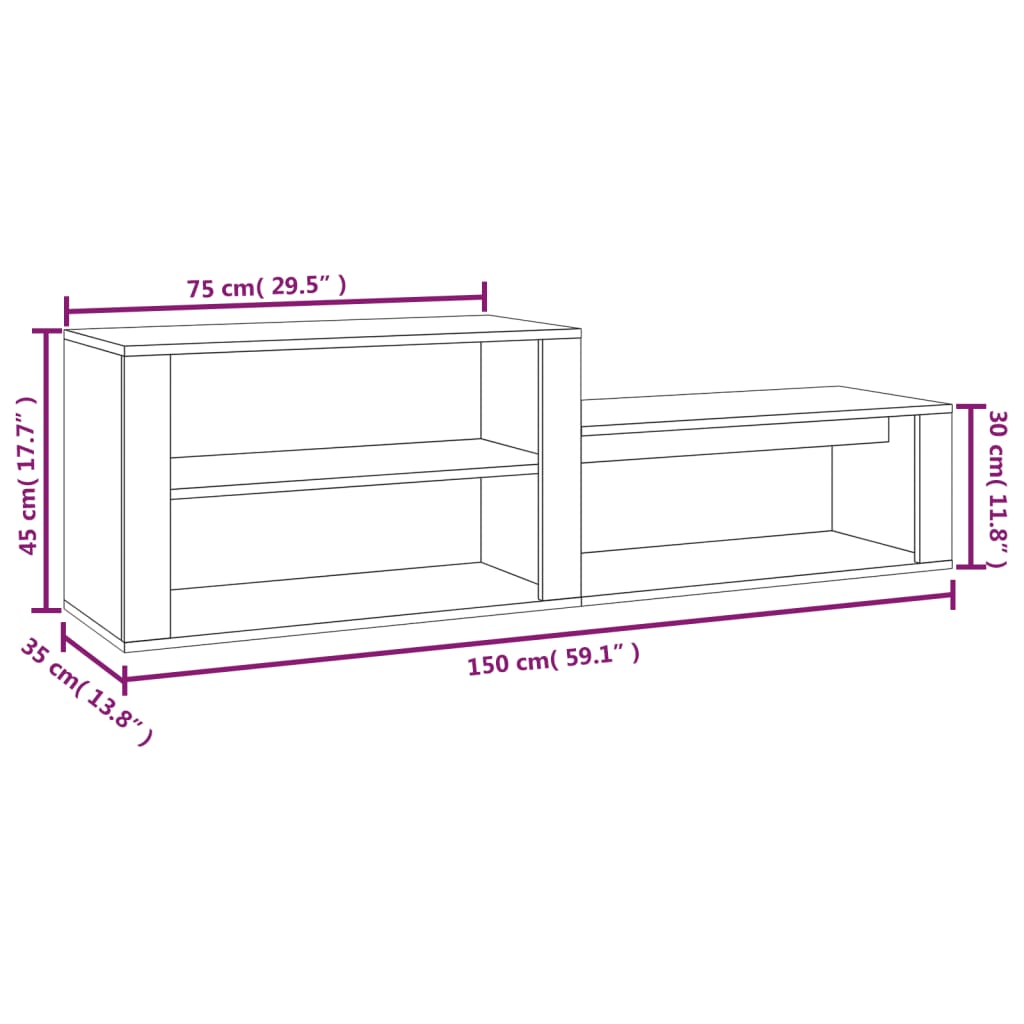 Mueble zapatero madera blanco brillo 150x35x45 cm