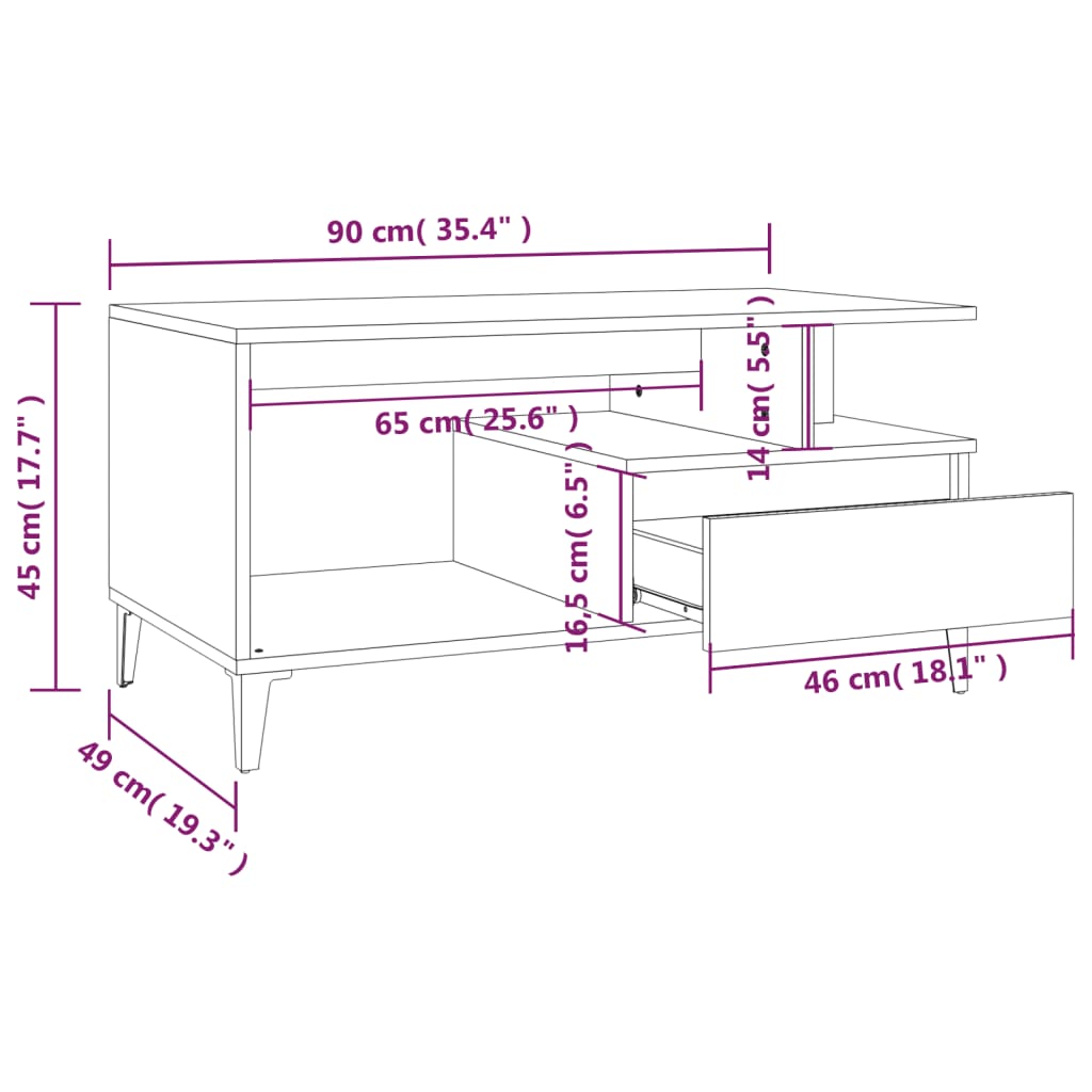 Tavolo in legno grigio in cemento 90x49x45 cm