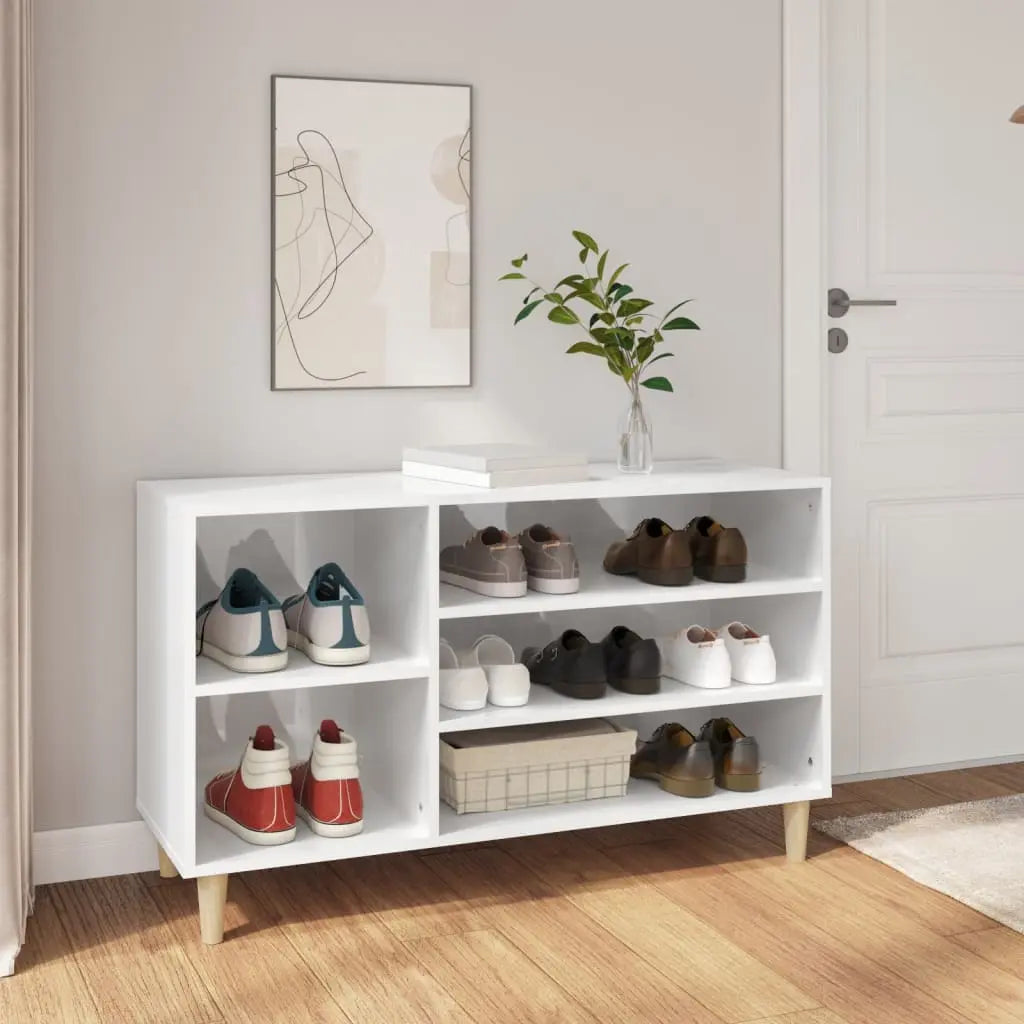 Vetonek Mueble zapatero madera contrachapada blanco brillo 102x36x60 cm