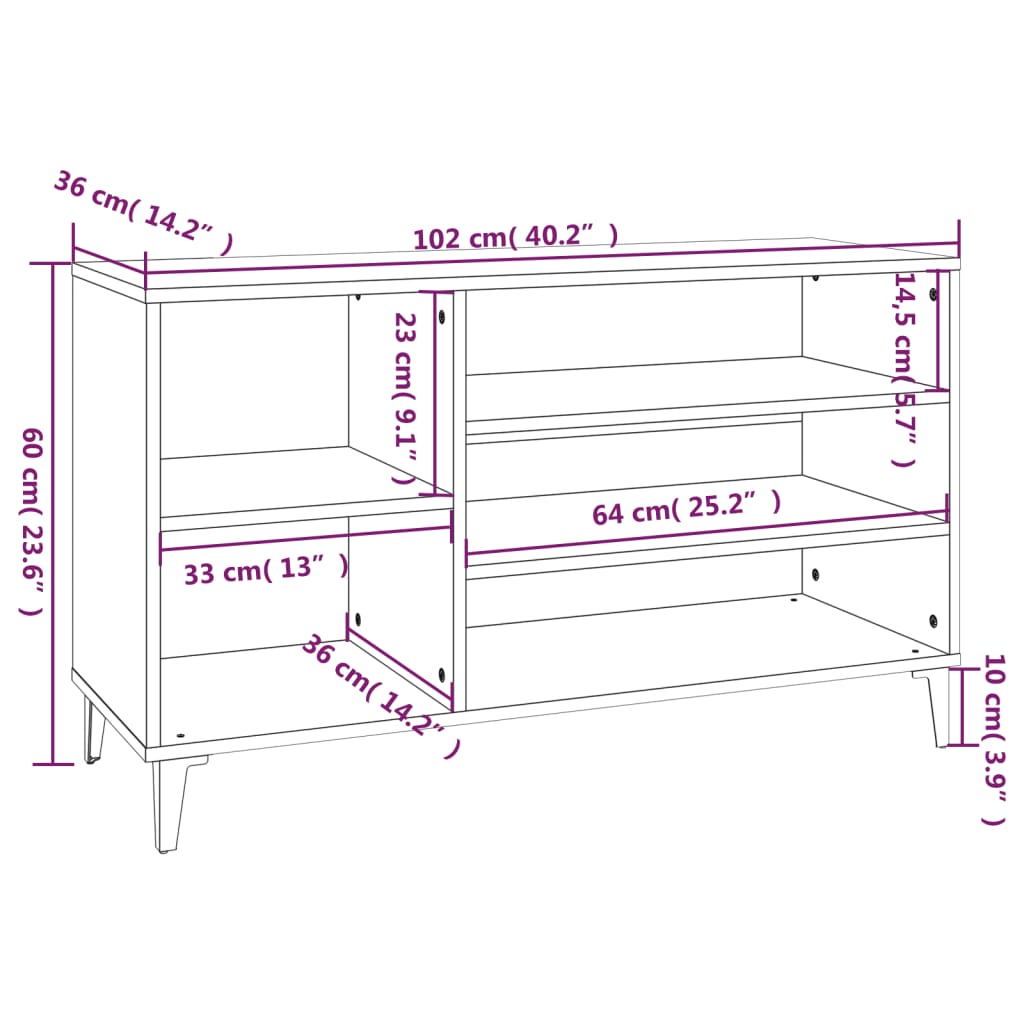 Mueble zapatero madera negro 102x36x60 cm - Vetonek