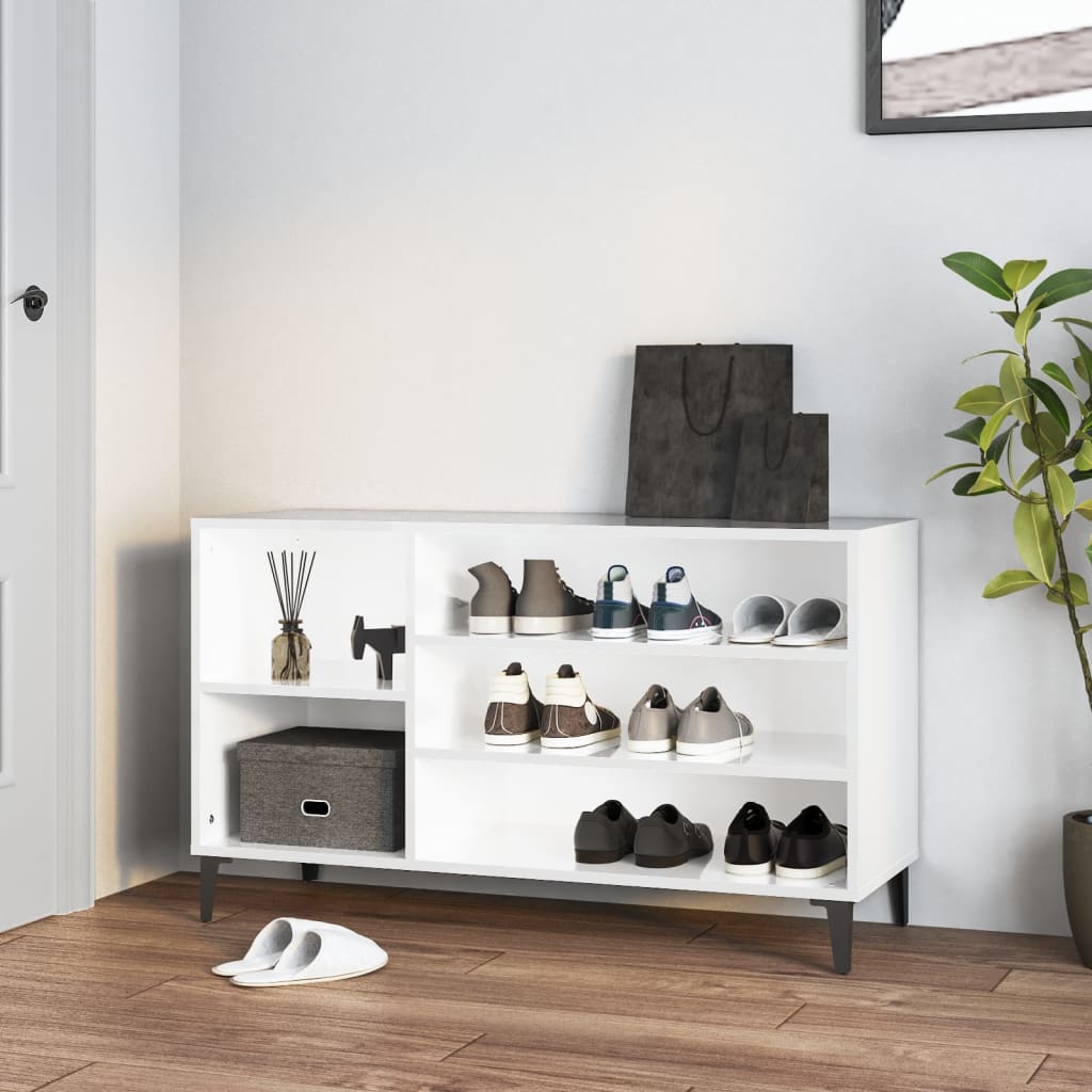 Vetonek Mueble zapatero madera contrachapada blanco brillo 102x36x60 cm