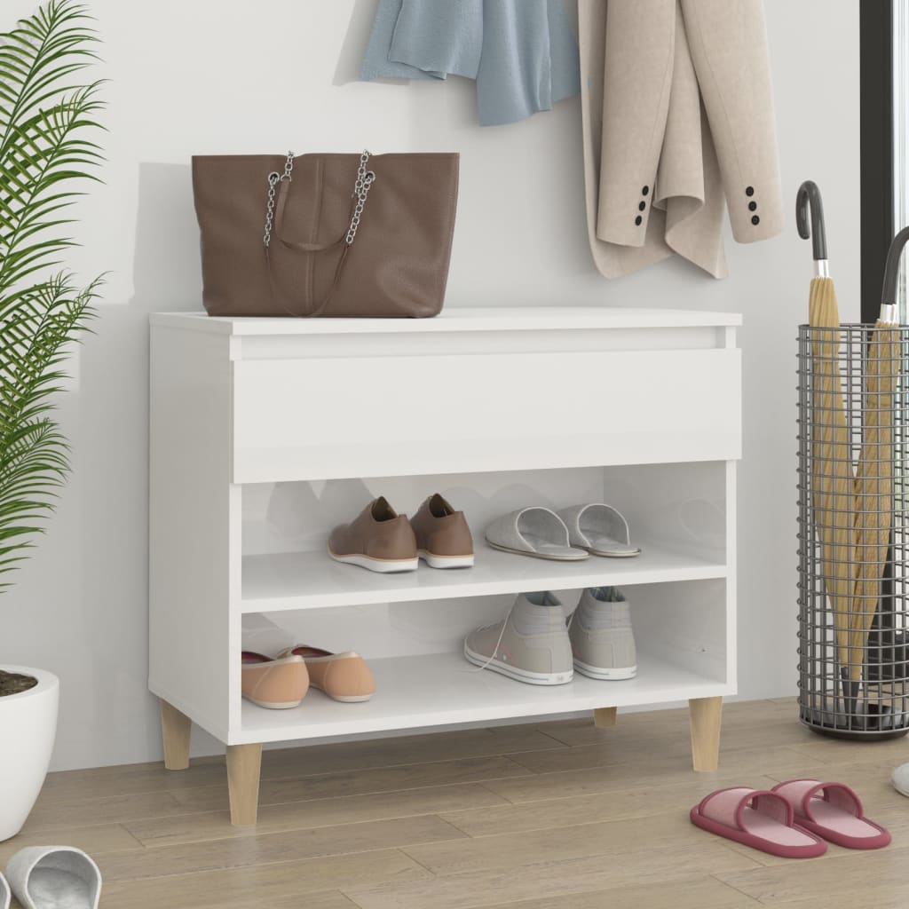 Vetonek Mueble zapatero madera contrachapada blanco brillo 70x36x60 cm