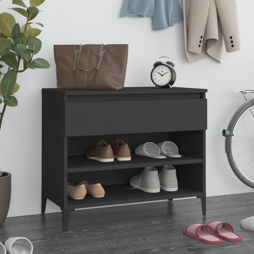 Vetonek Mueble zapatero madera contrachapada negro 70x36x60 cm