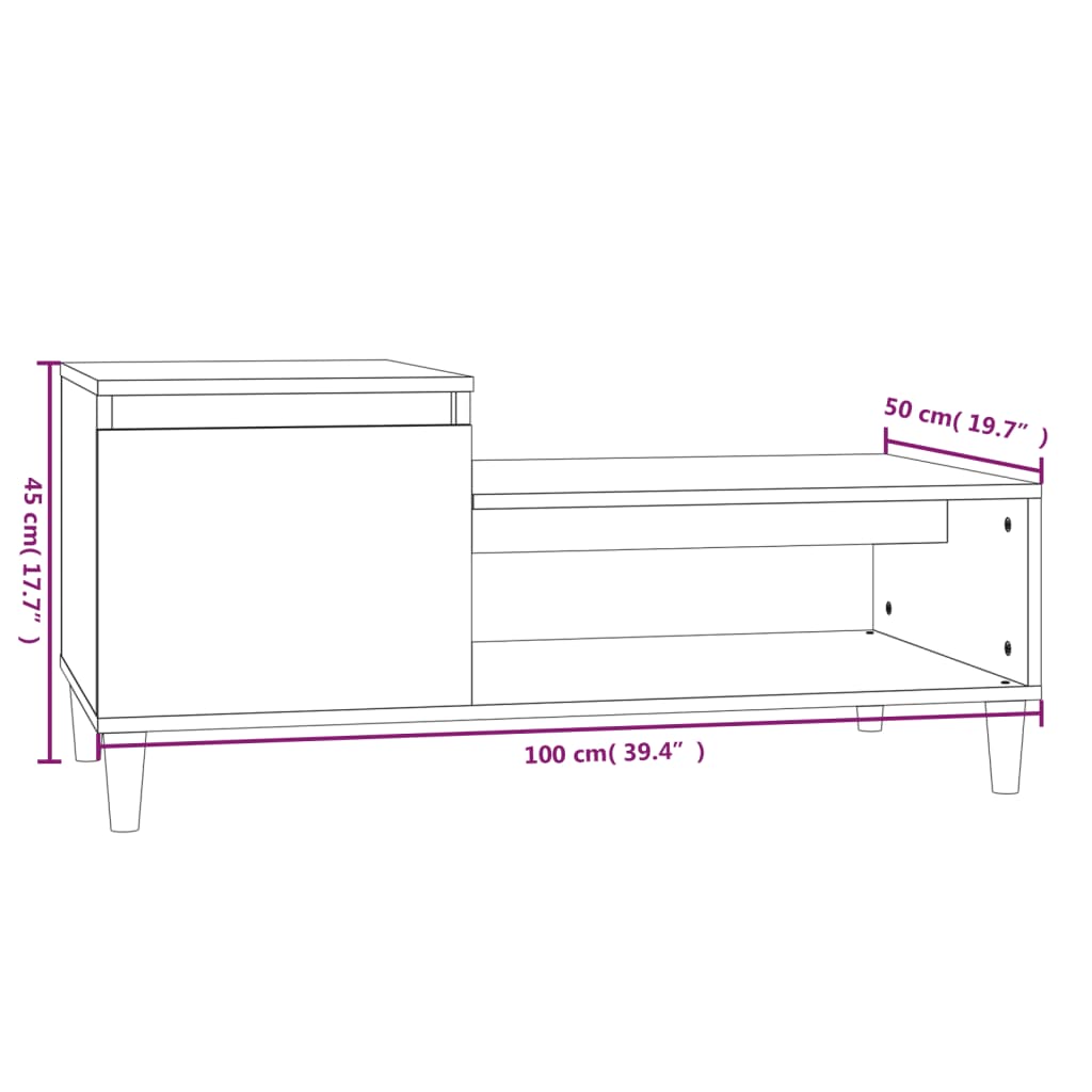 Mesa de centro madera negro 100x50x45 cm vidaXL