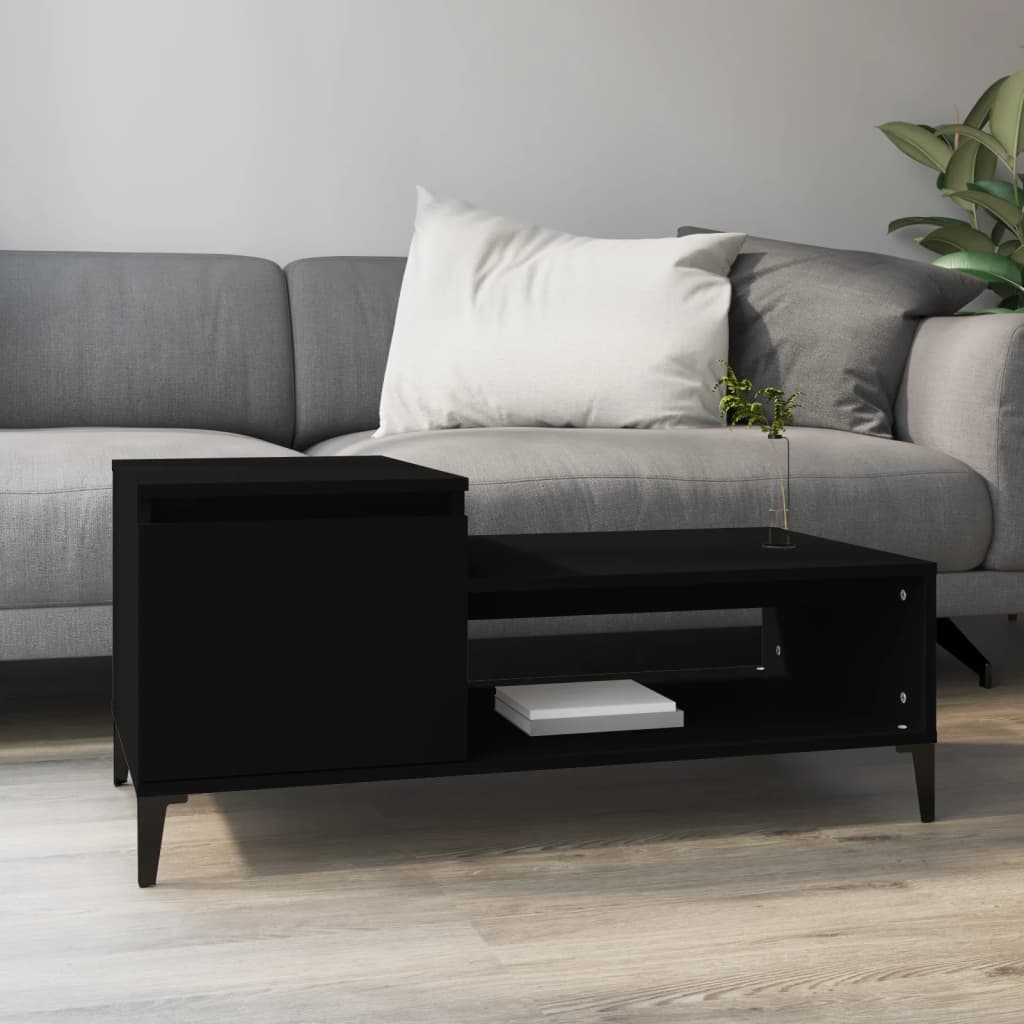 Vetonek Mesa de centro madera contrachapada negro 100x50x45 cm