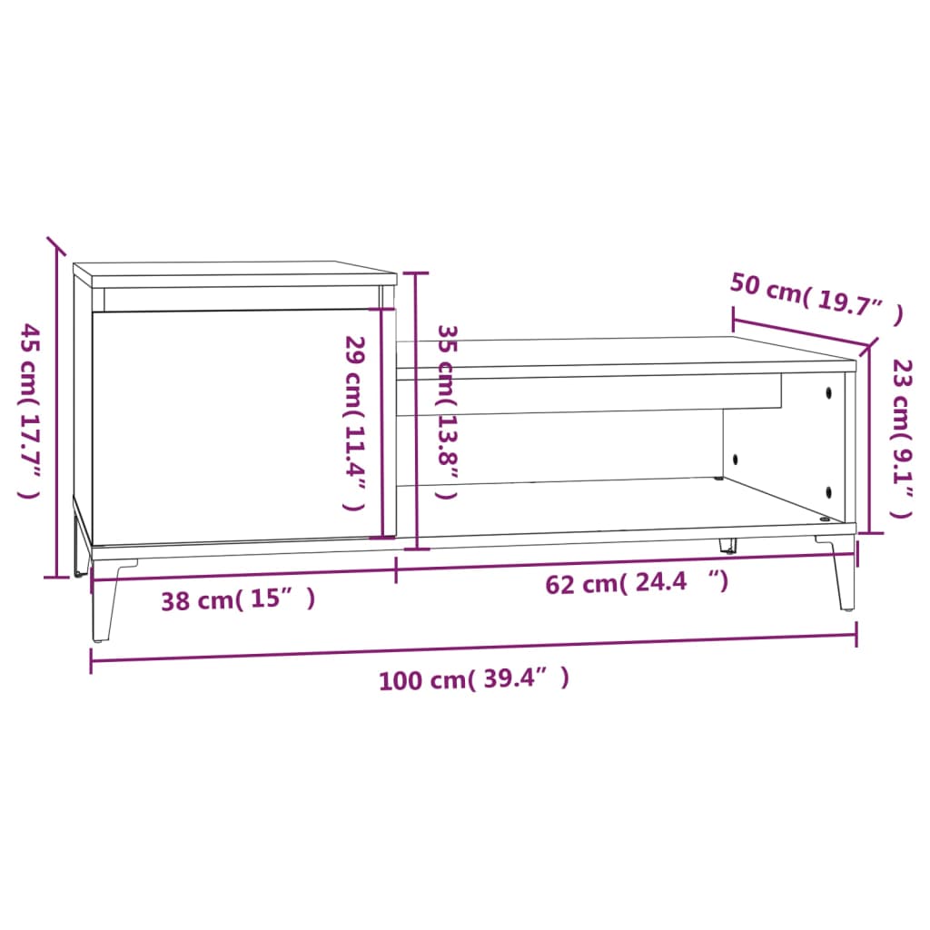 Mesa de centro madera contrachapada negro 100x50x45 cm vidaXL