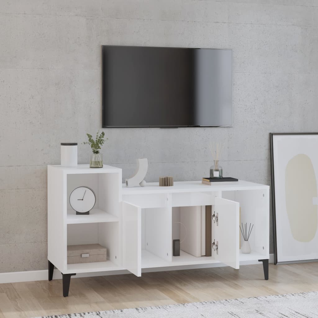 Mueble de TV madera blanco brillo 100x35x55 cm