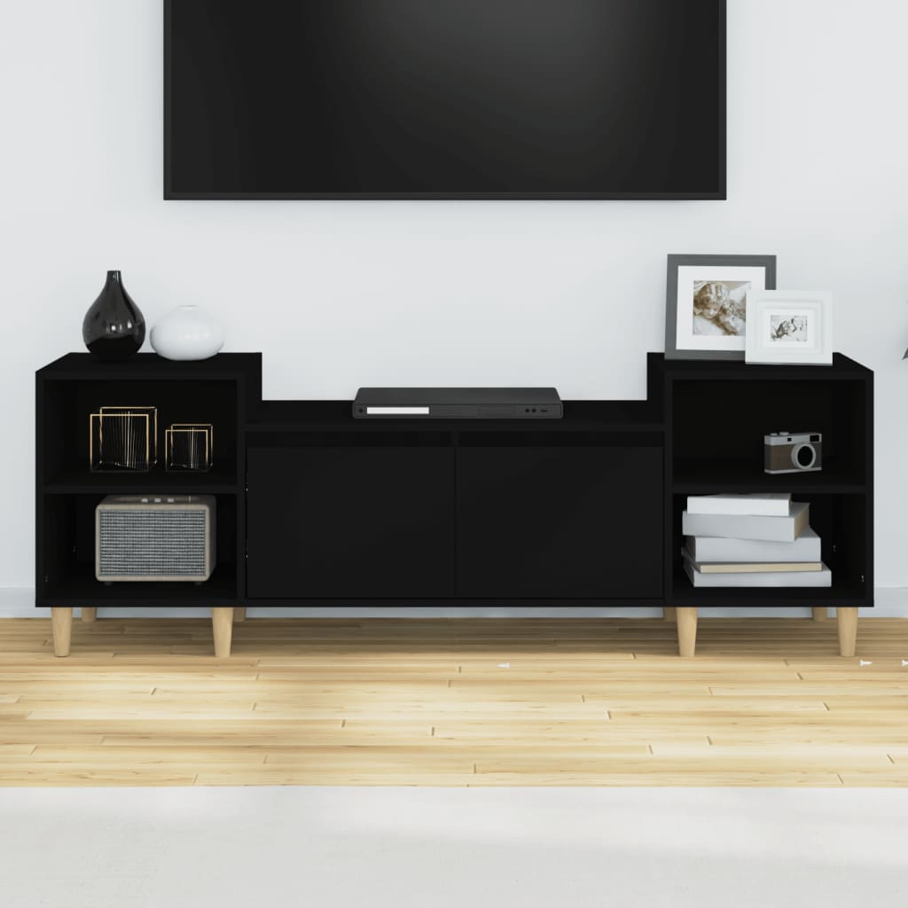 TV furniture Black wood 160x35x55 cm