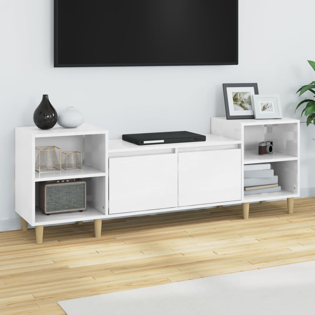 Vetonek Mueble para TV madera contrachapada blanco brillo 160x35x55 cm