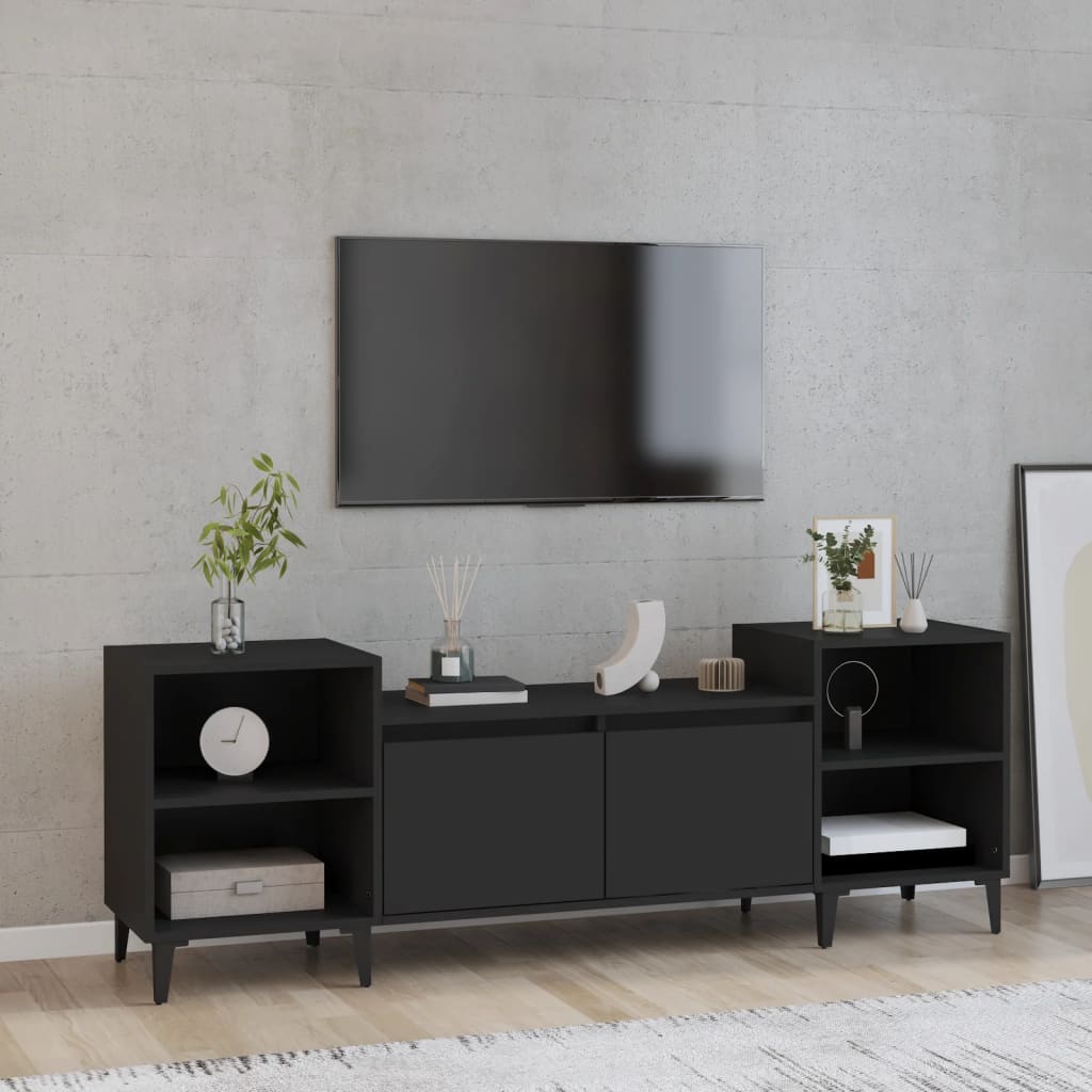 Vetonek Mueble para TV madera contrachapada negro 160x35x55 cm