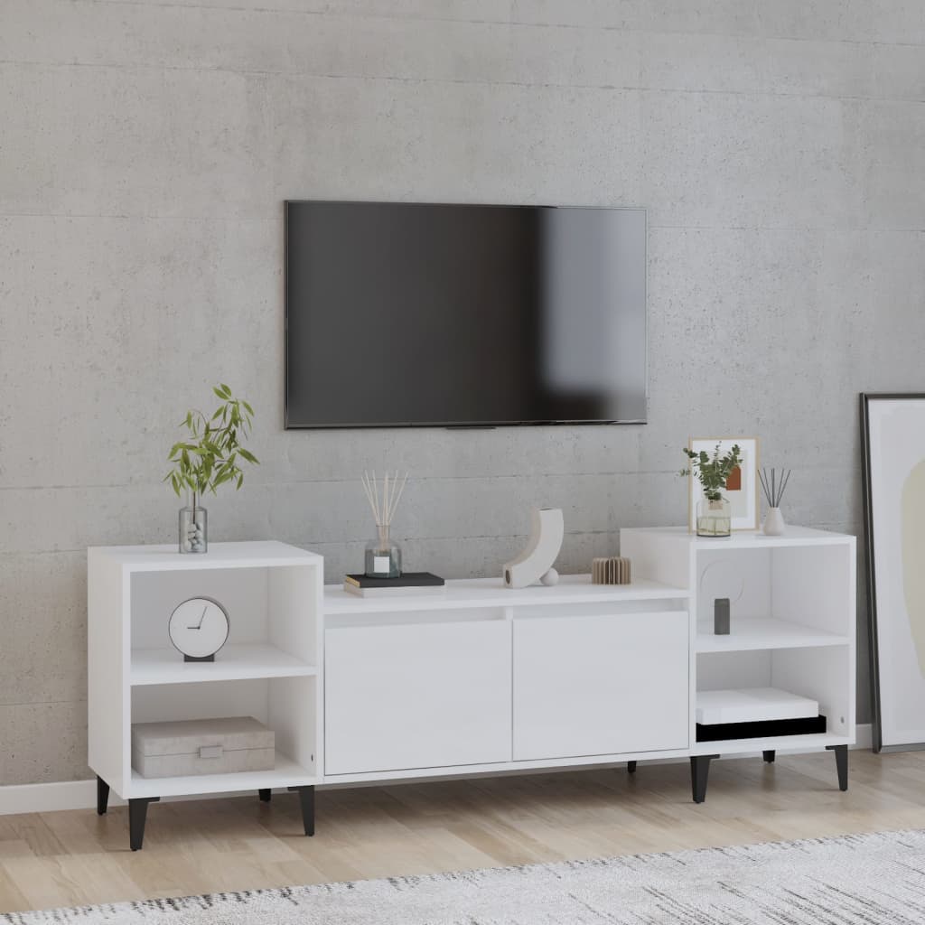 Vetonek Mueble para TV madera contrachapada blanco brillo 160x35x55 cm