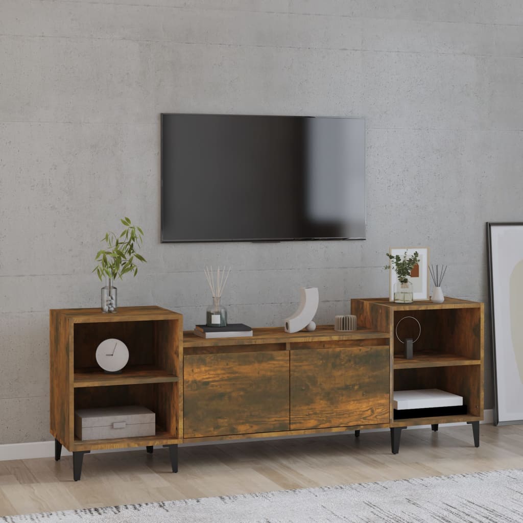 Vetonek Mueble para TV madera contrachapada roble ahumado 160x35x55 cm