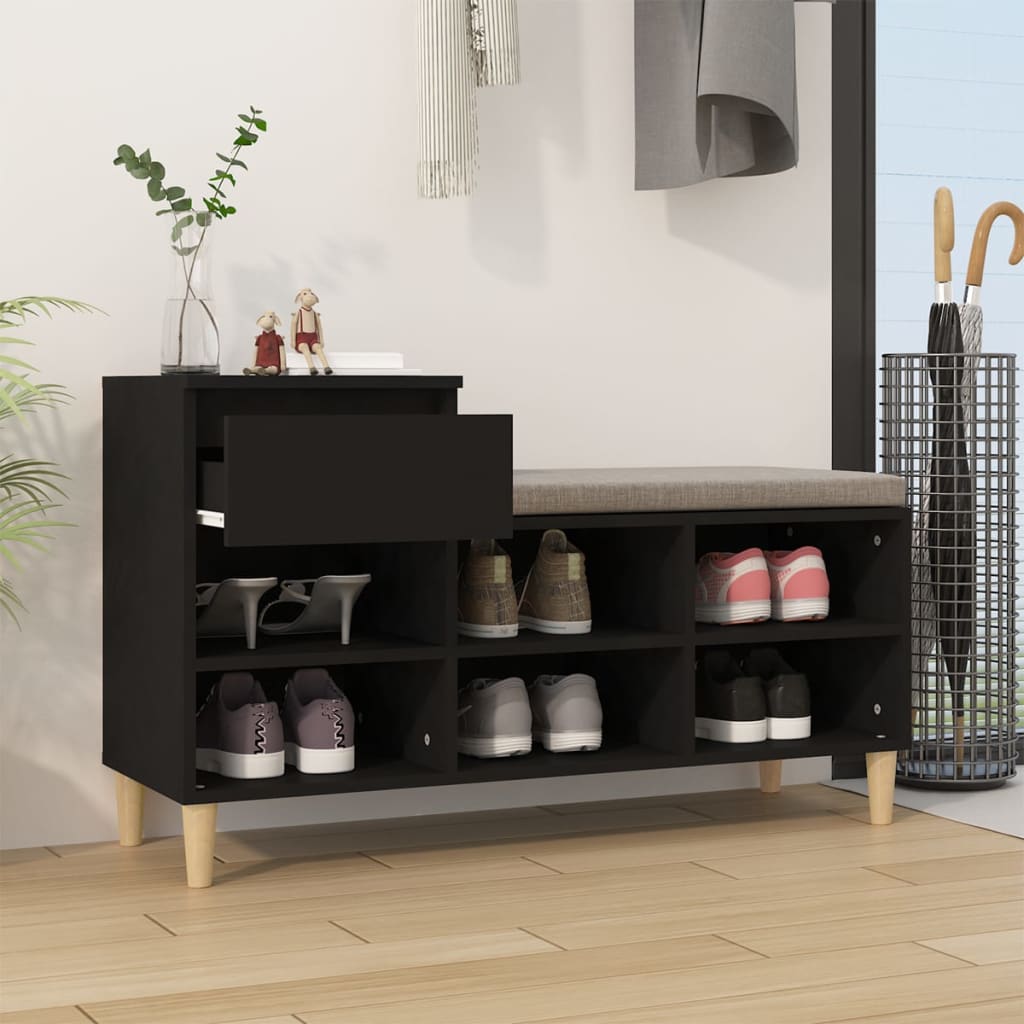 Mueble zapatero madera negro 102x36x60 cm